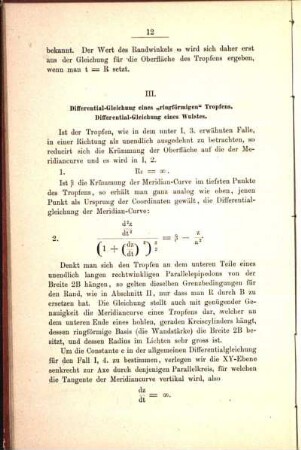 III. Differential-Gleichung eines "ringförmigen" Tropfens. Differential-Gleichung eines Wulstes.
