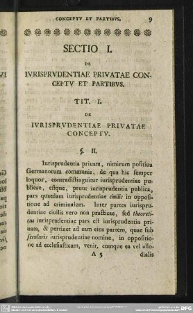 Sectio I. De Iurisprudentiae Privatae Conceptu Et Partibus