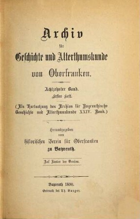 Archiv für Geschichte und Altertumskunde von Oberfranken. 18. 1890/92