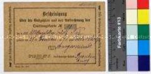 Bescheinigung des Polizeireviers 60 zu Berlin über geleistete Beitragswochen des Schlossers Adolf Sy für die Rentenversicherung