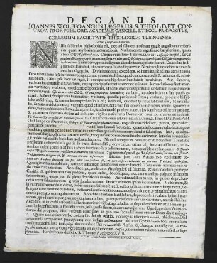 Decanus Joannes Wolffgangus Jaegerus, S. Theol. D. Et Controv. Prof. Publ. Ord. Academiae...