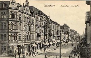 Postkartenalbum. "Karlsruhe - Kaiserstrasse nach Osten". Kaiserstraße, Gasthaus Stadt Pforzheim