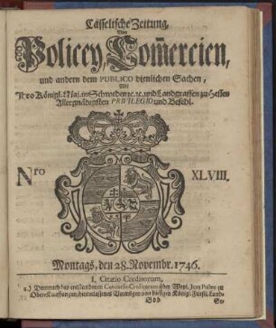 Nro. XLVIII, Montags, den 28. Novembr. 1746