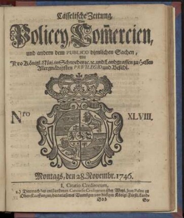 Nro. XLVIII, Montags, den 28. Novembr. 1746