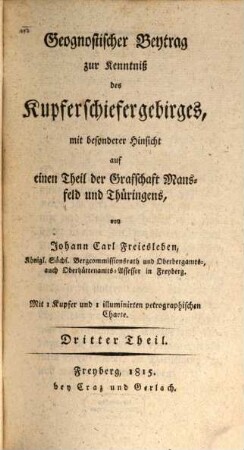 Geognostischer Beytrag zur Kenntnis des Kupferschiefergebirges : mit besonderer Hinsicht auf einen Theil der Grafschaft Mannsfeld und Thüringens, 3