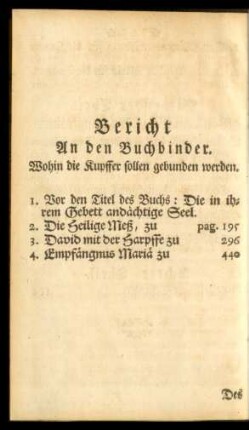 Bericht an den Buchbinder. Wohin die Kupffer sollen gebunden werden
