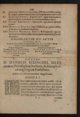 Oratio D. Danielis Rixingeri, Medicinae ac Philosophiae Doctoris, & Metaphysicae atq; Logicae Professoris:
