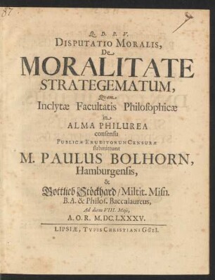Disputatio Moralis, De Moralitate Strategematum