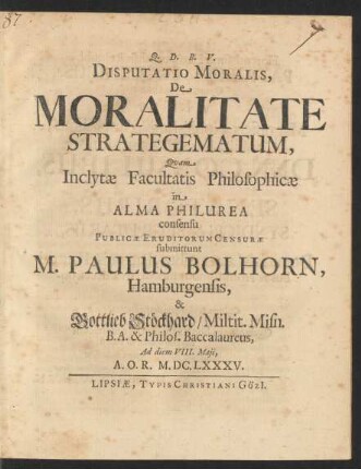 Disputatio Moralis, De Moralitate Strategematum
