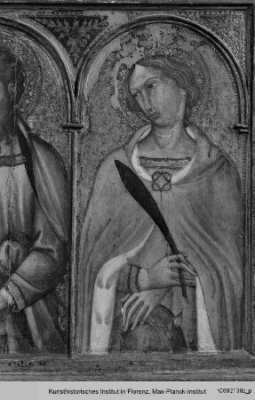 Polyptychon mit Maria und Kind und vier Heiligen
