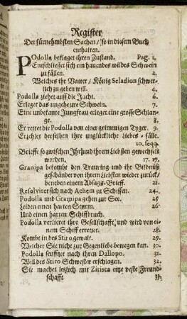 Register Der fürnehmbsten Sachen/ so in diesem Buch enthalten.