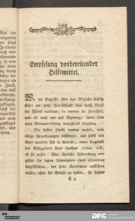 Empfelung vorbereitender Hilfsmittel.