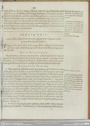 Sectio XCIV. An bestiae aliquatenus peccaree, eoq[ue] poenam aliquam analogam promereri, dici possint