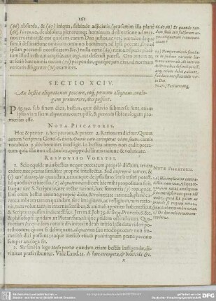 Sectio XCIV. An bestiae aliquatenus peccaree, eoq[ue] poenam aliquam analogam promereri, dici possint