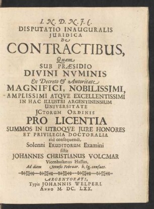 Disputatio Inauguralis Iuridica De Contractibus