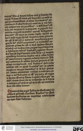 Venerabilis magistri Johannis de Gersonno cancellarii Parisiensis clarissimi tractatus de pollutione nocturna an impediat celebrantem an non finit feliciter.