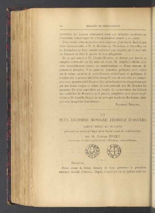 La plus ancienne monnaie féodale d'anvers compte rendu du discours