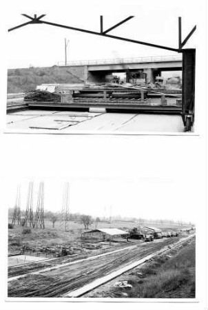 Einbau der Betonfahrbahndecken südlich der AS Karlsruhe-Rüppurr Erster Beginn des Weiterbauens der A 5 nach dem Kriege