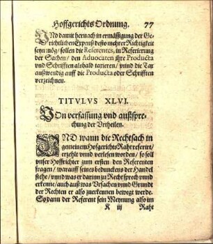 Titvlvs XLVI. VOn verfassung vnd außsprechung der Vrtheilen.