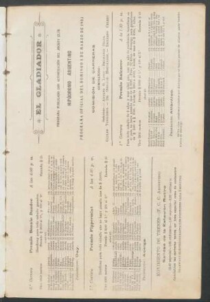Programa publicado con autorización del Hipódromo Nacional - Hipódromo Nacional, Programa oficial del domingo 8. de marzo de 1903