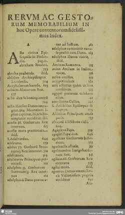 Rerum Ac Gestorum Memorabilium In hoc Opere contetorum fidelissimus Index