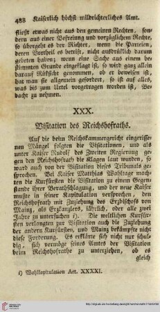 XXX. Bisitation des Reichshofraths
