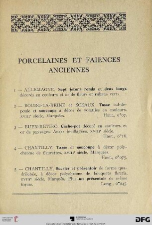 Porcelaines et Faiences Anciennes (Nr. 1-36)