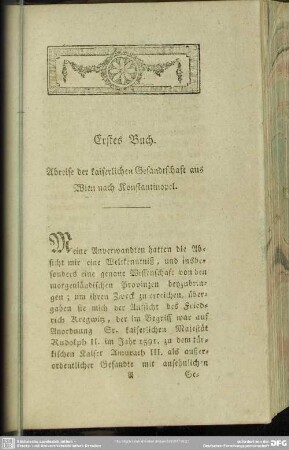 Erstes Buch. Abreise der kaiserlichen Gesandtschaft aus Wien nach Konstantinopel