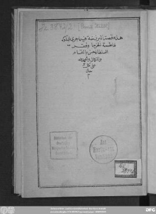 Qiṣṣat al-barzaḫa fī mā ǧarā li-l-malika Fāṭimā al-ḥaẓmā wa-faqr as-sulṭān Ḥasan...