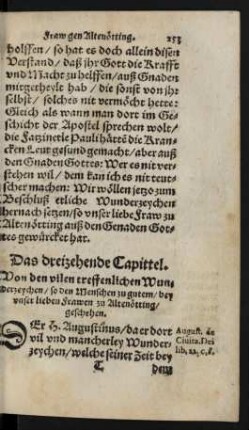 Das dreizehende Capittel. Von den vilen treffentlichen Wunderzeychen/ so den Menschen zu gutem/ bey unser lieben Frawen zu Altenötting/ geschehen.
