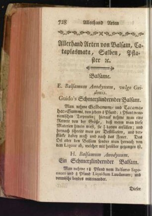 Allerhand Arten von Balsam, Cataplasmata, Salben, Pflaster &c.