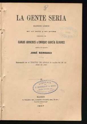 La gente seria : sainete lírico en un acto y en prosa