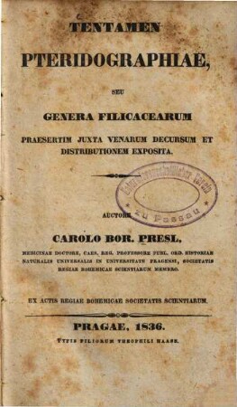 Tentamen Pteridographiae seu genera Filicacearum : praesertim juxta venarum decursum et distributionem exposita