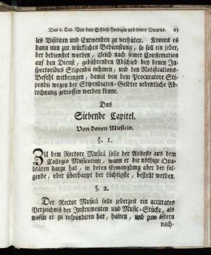 Das Siebende Capitel. Von denen Musicis.