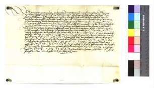 Lehenbrief Propst Heinrichs zu Ellwangen für Kunz Schmid über ein Drittel an zwei Tagwerk Wiesen hinter der Stadtmühle [zu Ellwangen]