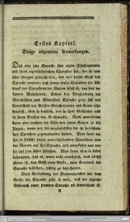 Erstes Kapitel. Einige allgemeine Anmerkungen
