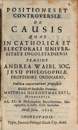 Positiones Et Controversiae De Causis