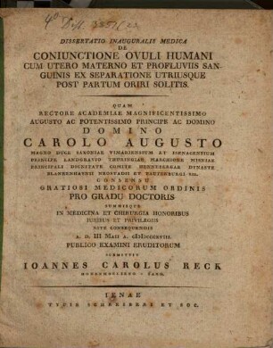 Diss. inaug. med. de coniunctione ovuli humani cum utero materno et profluvius sanguinis ex separatione utriusque post partum oriri solitis