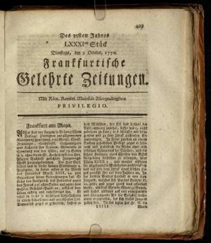 LXXXItes Stück Dienstags, den 9. October, 1770. - XCtes Stück Freytags, den 9. November, 1770.
