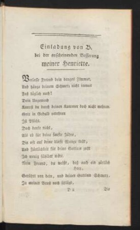 Einladung von B. bei der anscheinenden Besserung meiner Henriette.