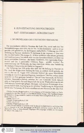 E. Zur Gestaltung des politischen Rat - Geistlichkeit - Bürgerschaft