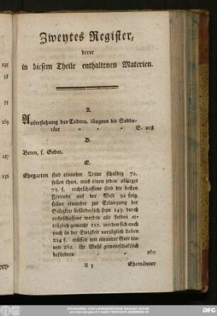 Zweytes Register, derer in diesem Theile enthaltenen Materien.