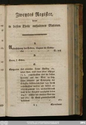 Zweytes Register, derer in diesem Theile enthaltenen Materien.
