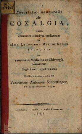Dissertatio inauguralis de coxalgia