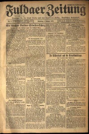 Erste Ausgabe vom Sonntag, den 01. Januar 1928.