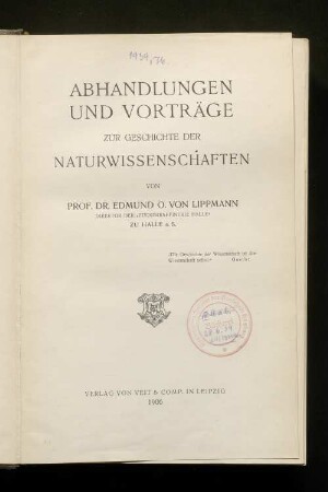 Bd. 1: Abhandlungen und Vorträge zur Geschichte der Naturwissenschaften