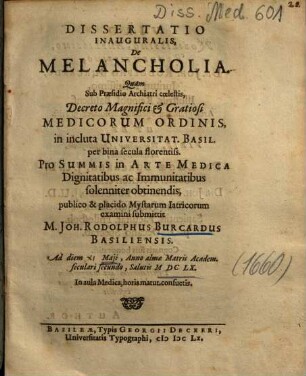 Dissertatio Inauguralis, De Melancholia