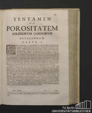 Tentamen Ad Porositatem Solidorum Corporum Detegendam. Caput I.