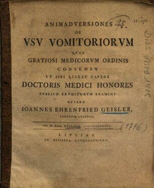 Animadversiones De Vsv Vomitoriorvm
