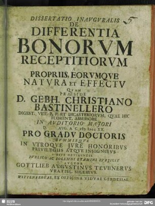 Dissertatio Inauguralis De Differentia Bonorum Receptitiorum A Propriis, Eorumque Natura Et Effectu